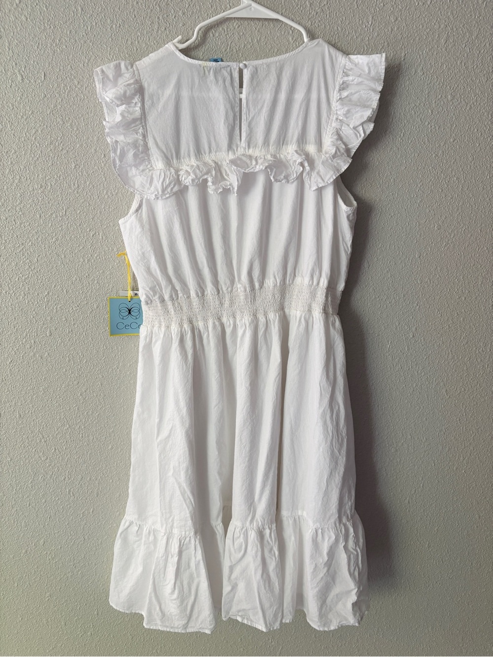 CeCe Island Time Embroidered Ruffle Smocked Midi Dress White Ivory NWT Size L - Picture 1 of 7